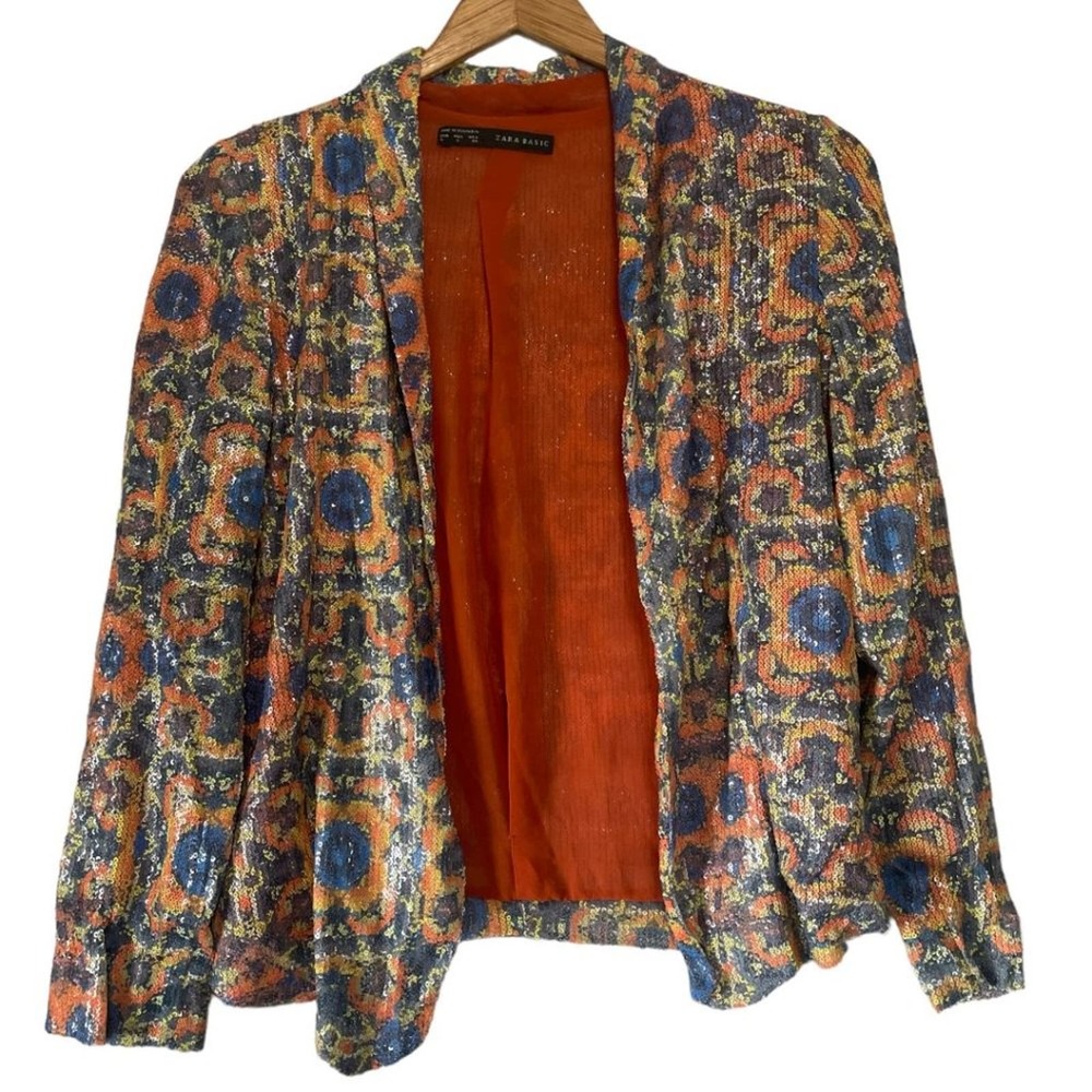 Zara Sequin Drape Front Jacket Size Small - image 5